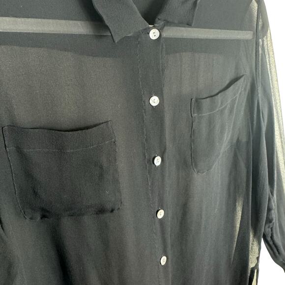 Boston Proper Vintage 100% Silk Black Collared Sheer Button Up Blouse Size 12 - Picture 3 of 7
